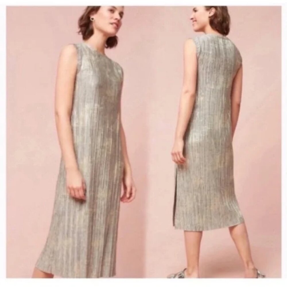 Anthropologie AKEMI + KIM Metallic Dress XS NOSWT gray and gold tones